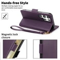 thumbnail image 4 of Compatible with Samsung Galaxy S25 Ultra Wallet Case with Credit Card Holder & Cash Slot, RFID Blocking Durable PU Leather Flip Magnetic Protective Stand Cover Wrist Strap Women Men,Darkpurple, 4 of 7