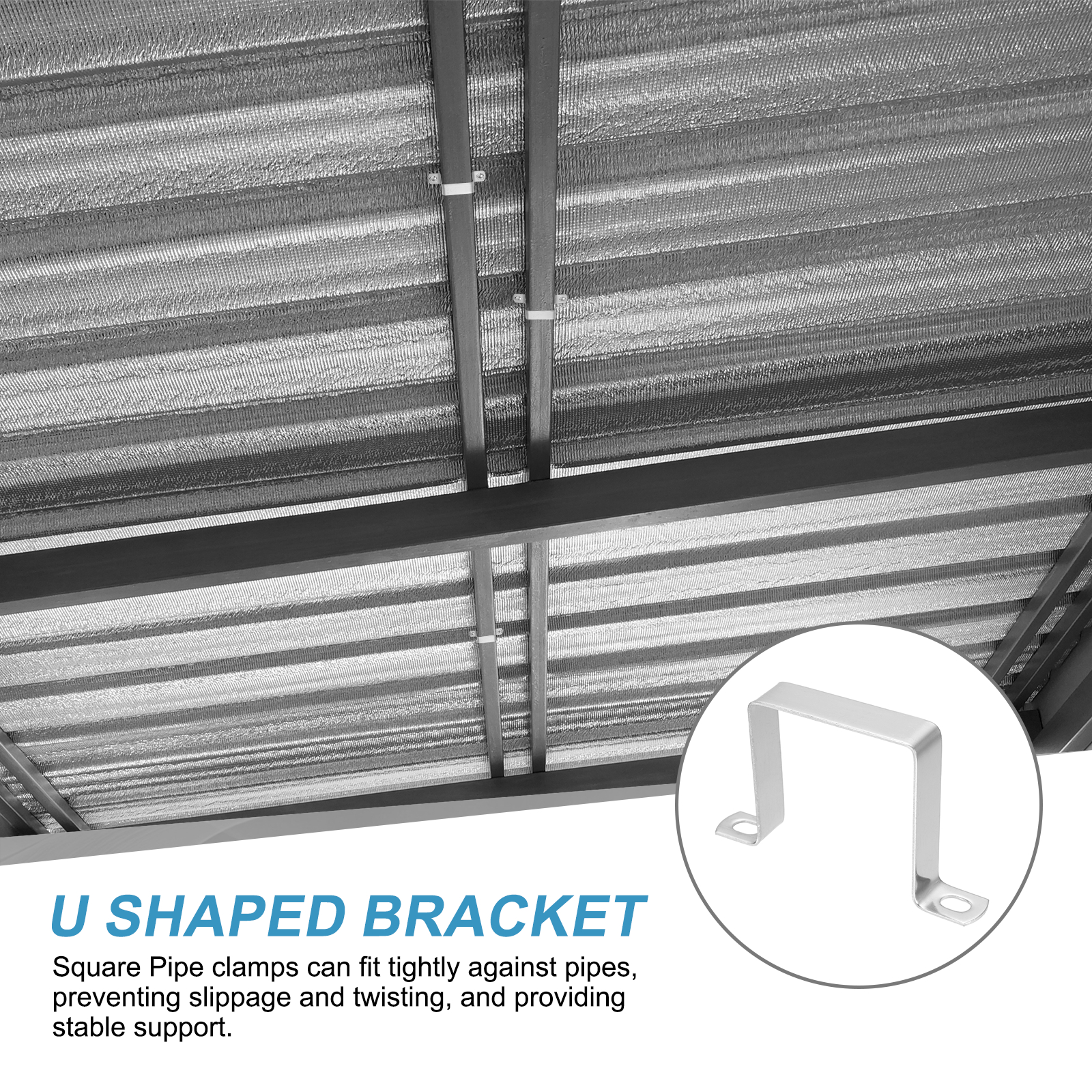 Uxcell 4pcs 2-3/4" x 2-3/4" Square Pipe Clamp, 304 Stainless Steel U Shaped Connector Bracket Heavy Duty Tube Strap Buckle with Self-Tapping Screws for Tube Installation