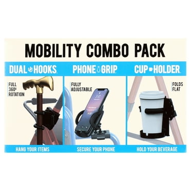 Mobility Aid Combo Pack, Cup Holder, Phone Grip, Bag Hooks, 1 Count