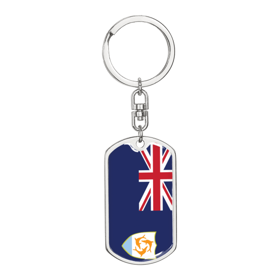 Anguilla Flag Swivel Keychain Dog Tag Stainless Steel or 18k Gold