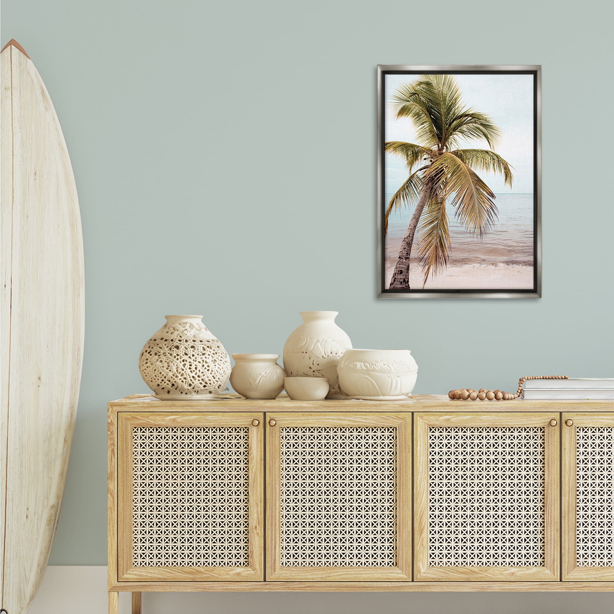 Stupell Industries California Summer Palm Nautical & Beach Photography Gray Floater Framed Canvas Art Print Wall Art, 21 x 31