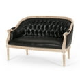 thumbnail image 2 of GDF Studio Megan French Country Tufted Upholstered Loveseat, Midnight Black Faux Leather and Gray, 2 of 10