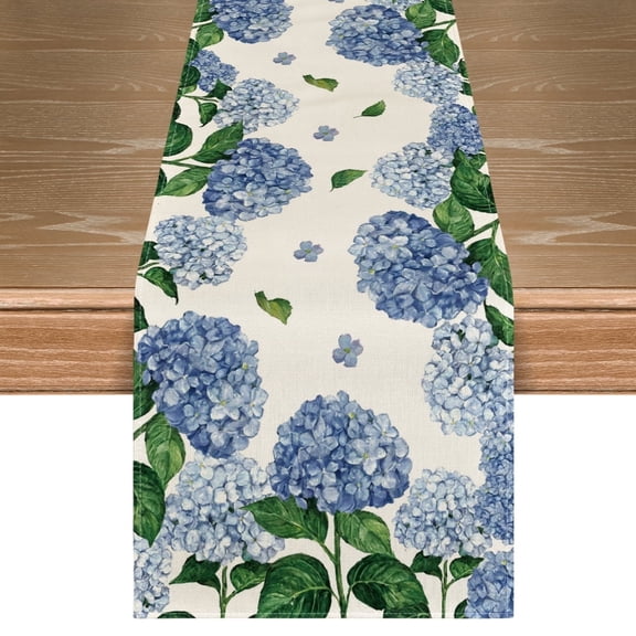 Sm:)e Watercolor Hydrangea Table Runner for Spring Summer 13 x 72 Inch