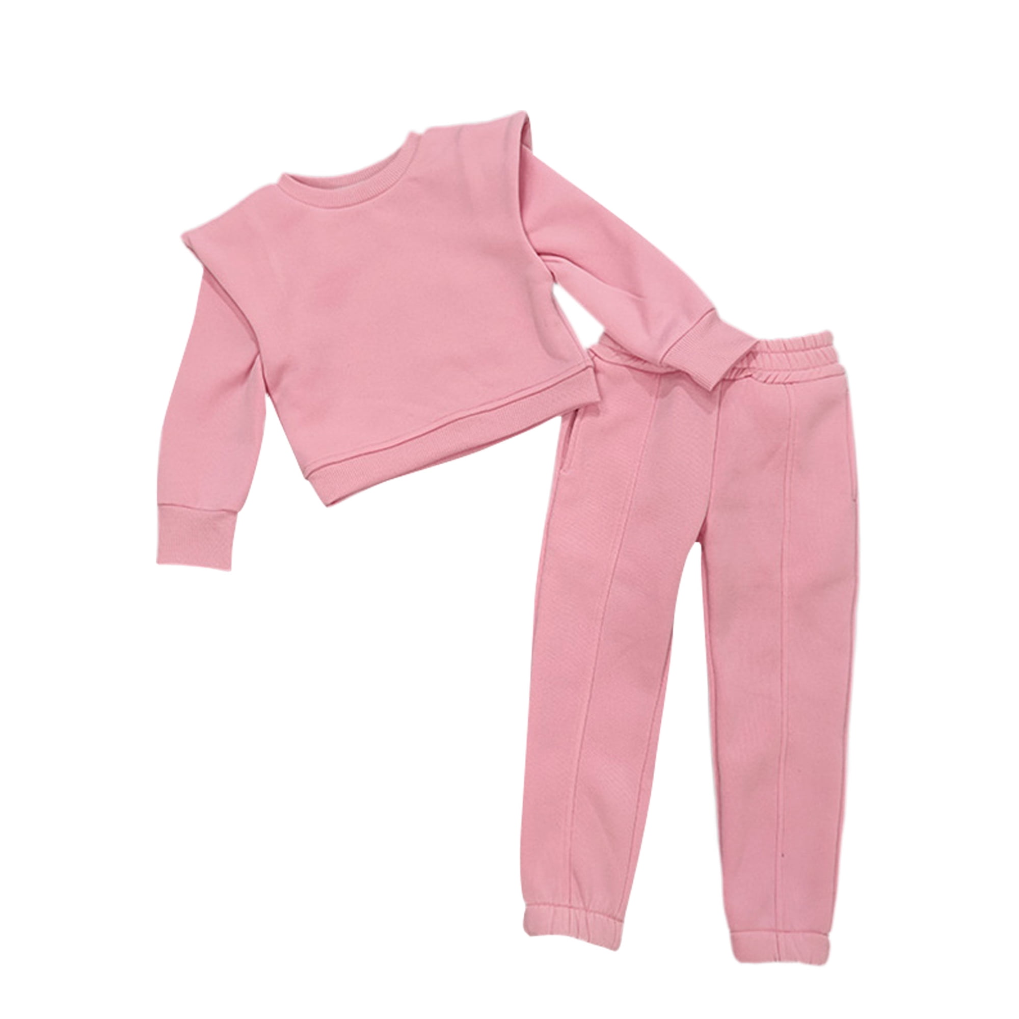 Daeful Girls Sweatsuits Set Elastic Waist Tracksuits Sports Crew Neck Loose 2 Pieces Outfit Pink 120cm