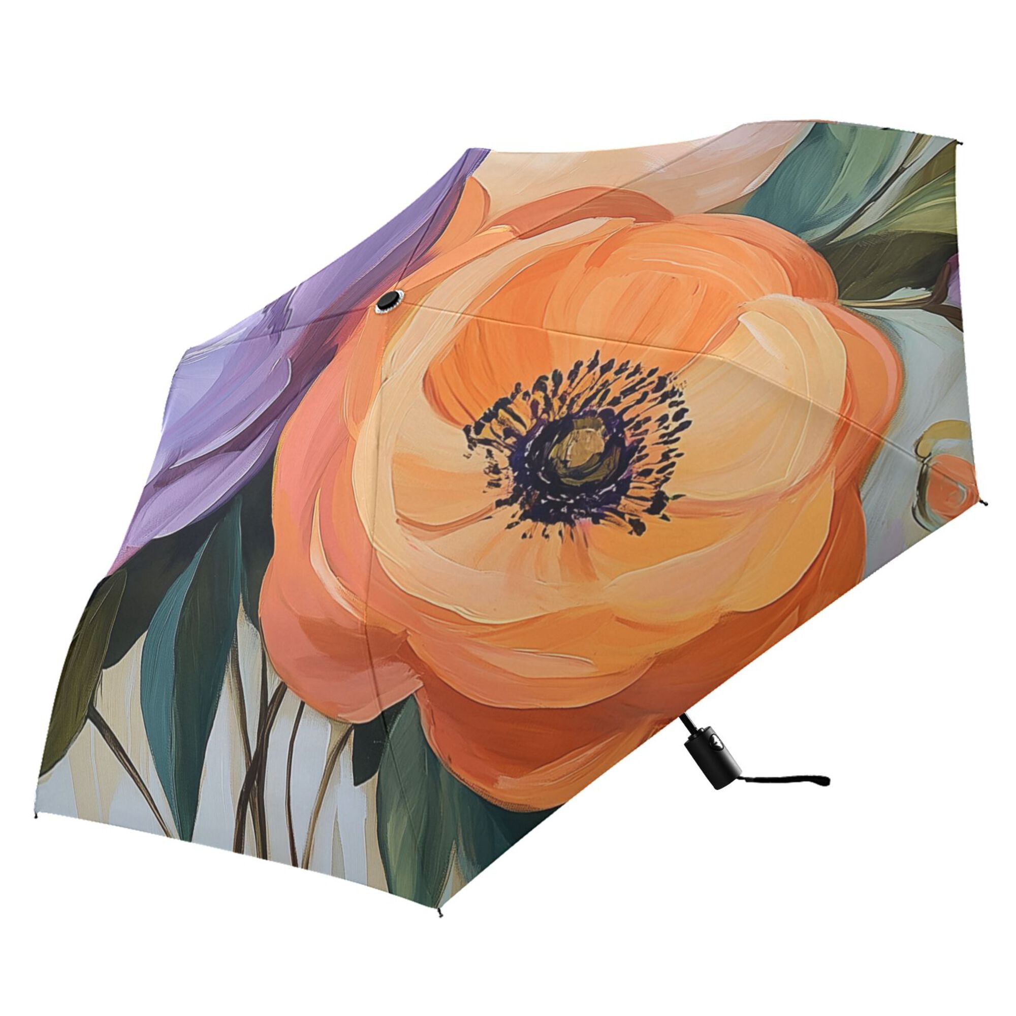 FORMRS Travel Umbrella Folding Auto Open Close Windproof Rain UV Protection, Bright Flowers