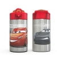 Zak Designs 15.5 oz Kids Water Bottle Stainless Steel with Push-Button Spout and Locking Cover, Cars Lightning McQueen