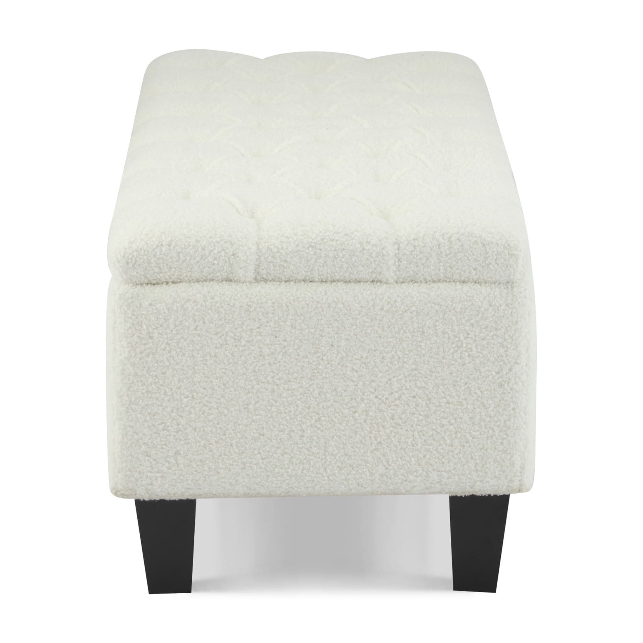 Christopher Knight Home Storage Ottoman Bench with Boucle Upholstery and Rubber Wood Legs, White