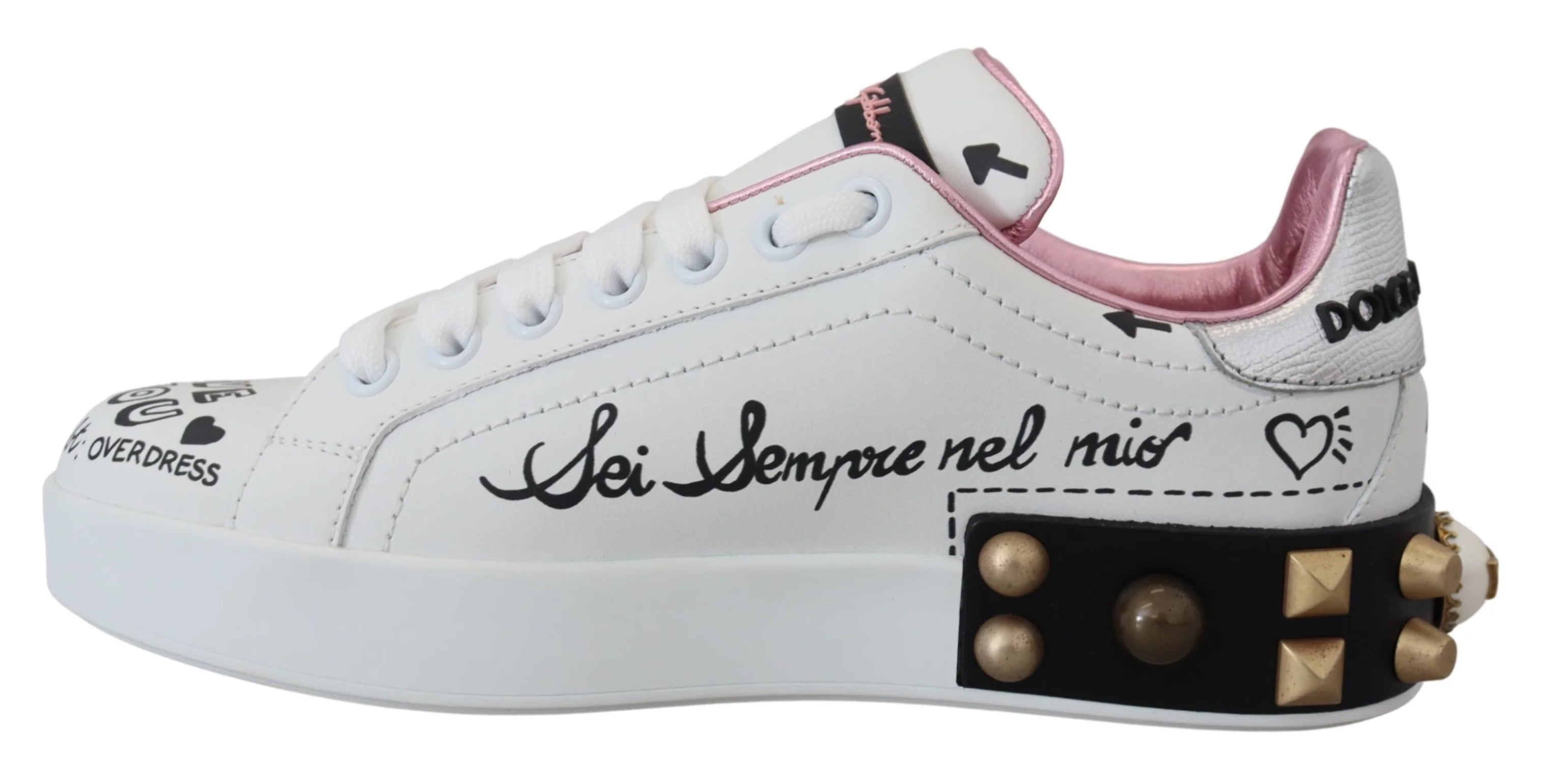 Dolce Gabbana White Leather Crystal Queen Crown Sneakers