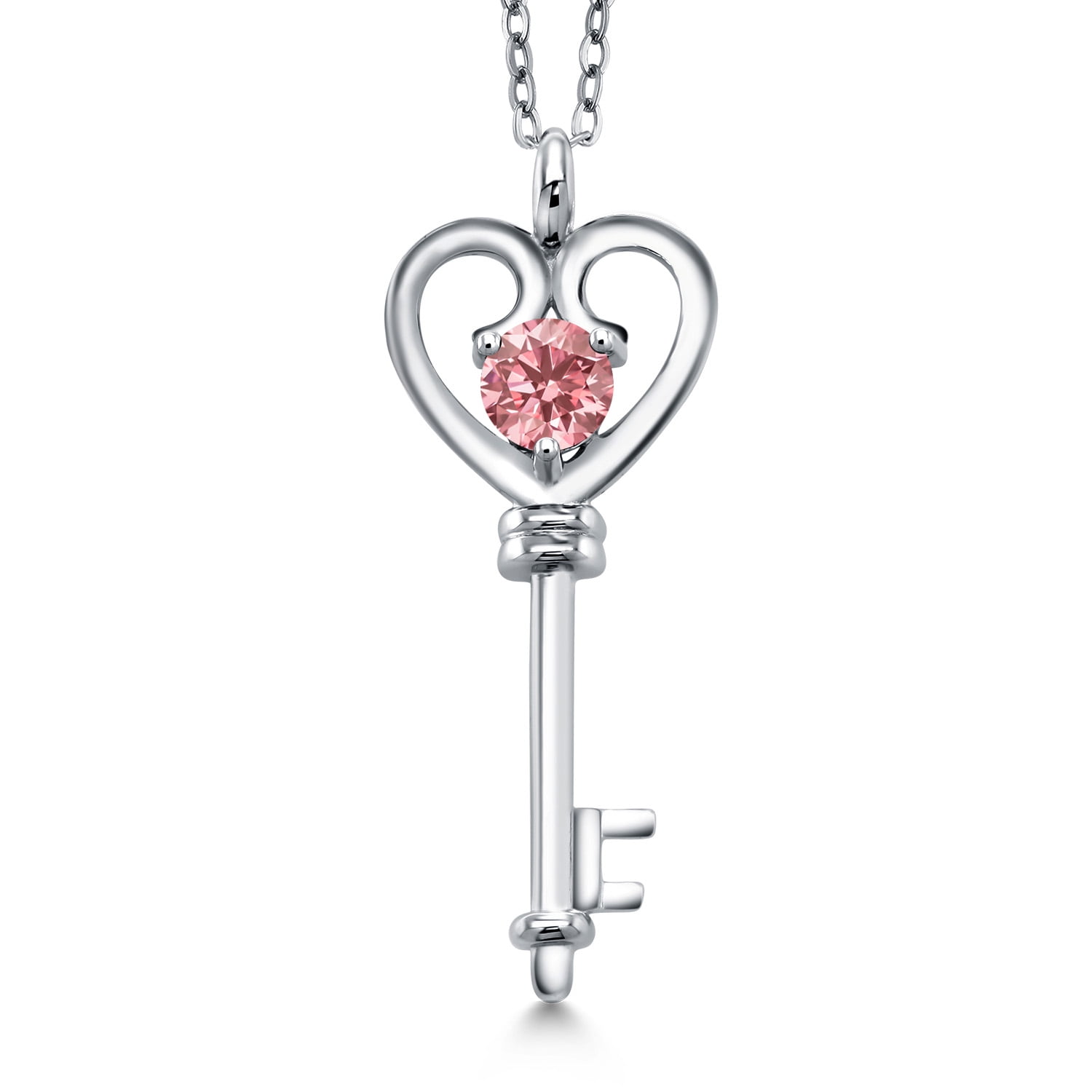 Gem Stone King 925 Sterling Silver Pink Lab Grown Diamond Pendant Necklace for Women | 0.50 Cttw | Gemstone April Birthstone | Round 5MM | With 18 inch Silver Chain