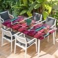 thumbnail image 2 of Abstract Red Table Cloths for 4 Foot Rectangle Tables, Painting Buildings Geometric Color Block Patio Waterproof Elastic Fitted Tablecloths, Washable Rectangular Table Cover for Camping, 2 of 8