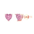 thumbnail image 2 of 1.0 Ct Heart Cut Studs Pink Crystal 14K Rose Solid Gold Everyday Dainty Earrings Push Back, 2 of 7