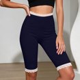 thumbnail image 5 of Stamzod Leggings for Women Tummy Control Lace Patchwork Slim Fit Yoga Pants Women Knee Length High Waisted Leggings Blue XL, 5 of 6