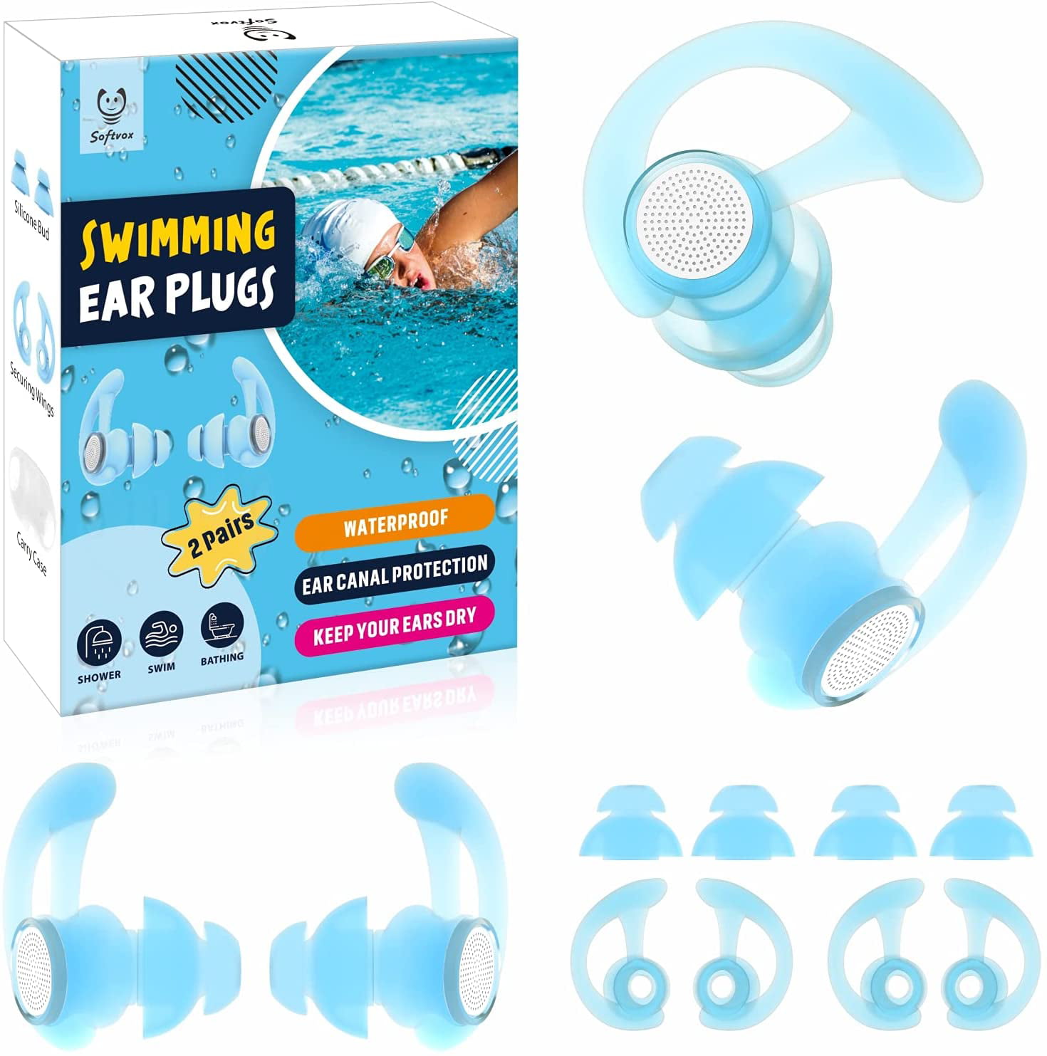 Suitable for Kids and Adults Reusable Silicone Swimming Ear Plugs for Swimmers and Showering Snorkeling Surfing and Other Water Sports 6 Sets Waterproof Swimming Ear Plugs with Nose Clip 6 Colours 
