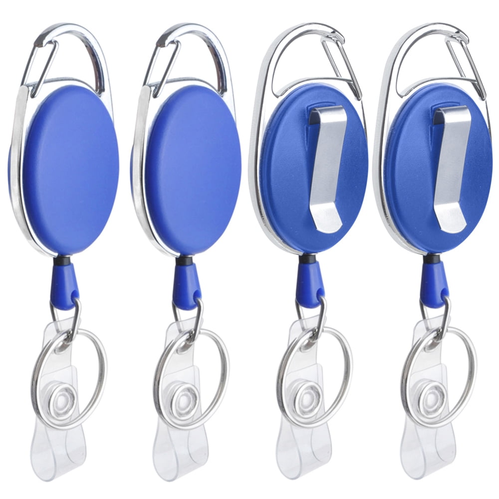 Retractable Stainless Blue Keyring Pull Ring Key Chain Recoil Plastic 2PCS 
