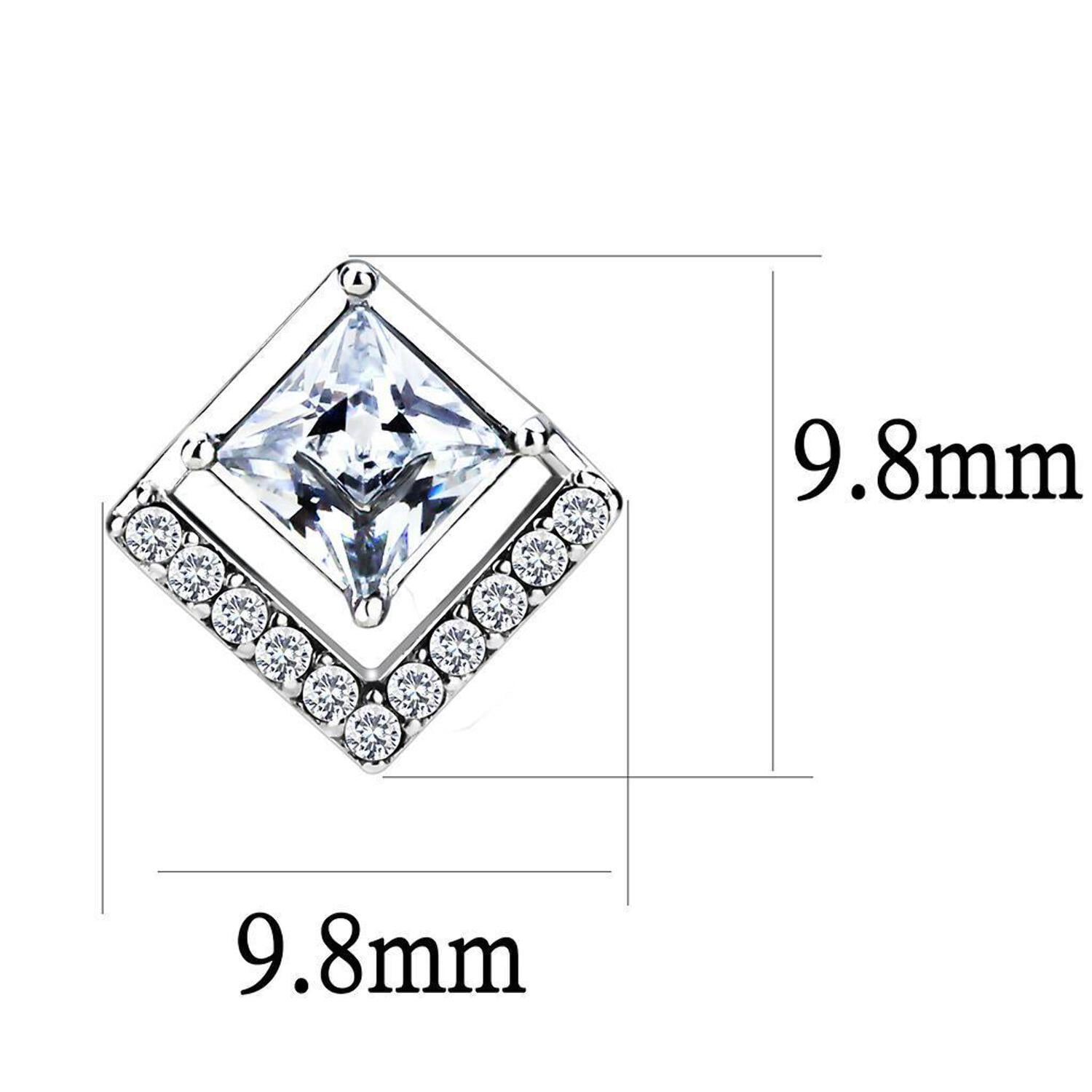 DA071 - High polished (no plating) Stainless Steel Earrings with AAA Grade CZ in Clear