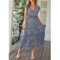 thumbnail image 2 of Vestido Azul con Estampado Floral PRETTYGARDEN para Mujer, Corte Cruzado con Cuello en V, Talla Pequeña, 2 of 6