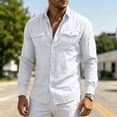 thumbnail image 6 of Vetsdori Pocket Tops for Men Outdoor Linen Button Down Long Sleeve Casual Summer Cotton Stylish Plain Collar Mens Shirts, 6 of 8