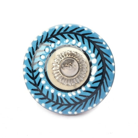 Sky Blue And White Ceramic Cabinet Knobs Round Door Knob Cabinet