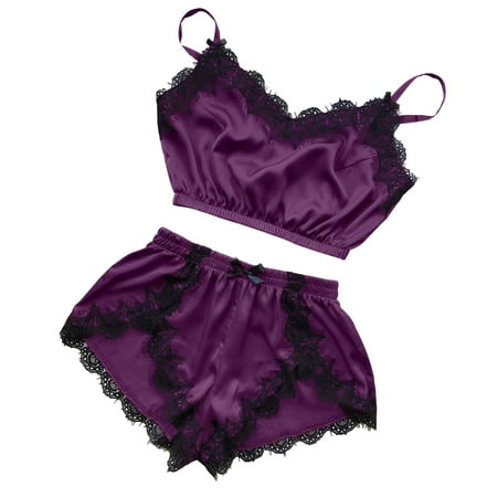

Women s Lingerie Underwear Nightgown Sleepwear V-Neck Lace Splicing Camisole Bowknot Shorts Set Female Comfy Home Trendy