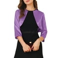 thumbnail image 5 of MODA NOVA Junior's Satin Cardigan Elegant 3/4 Sleeve Solid Bolero Shrug Tops Purple M, 5 of 6
