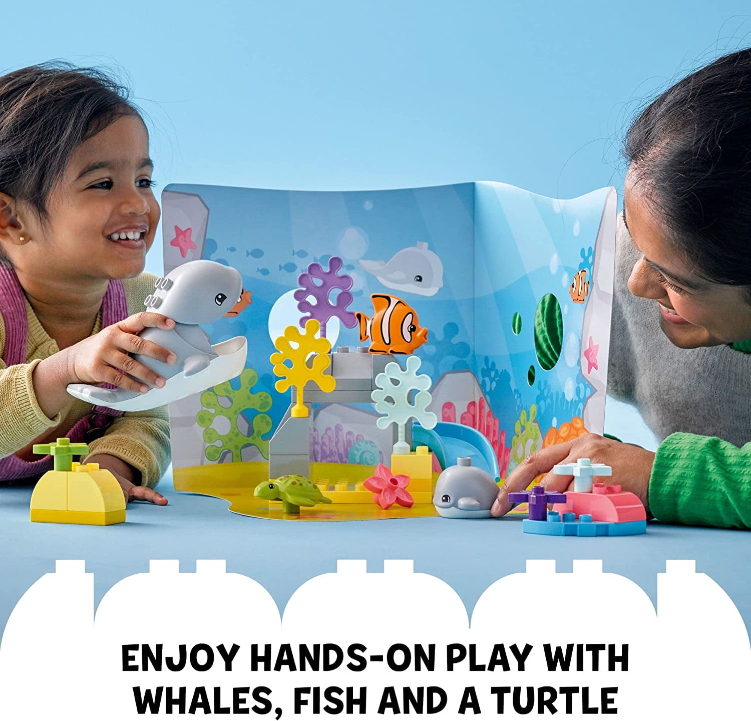 LEGO DUPLO Wild Animals of the Ocean Set 10972, with Whale and Turtle Sea Animal Figures & Playmat, Educational Toys for Toddlers 2 Plus Years Old
