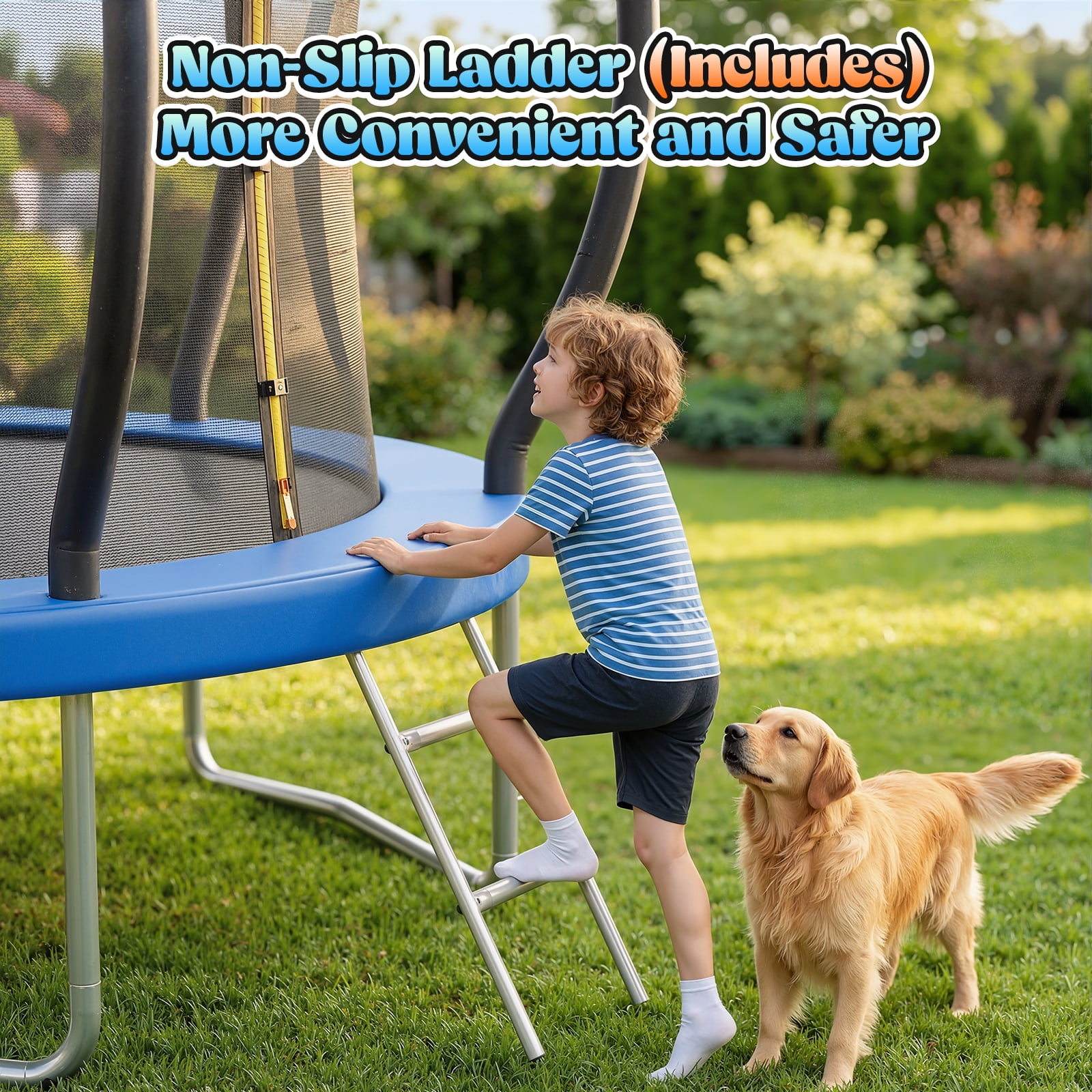 Outdoor Trampoline,Fashionsport Outfitters 8FT/10FT/12FT/14FT Round Jumping Trampoline with Enclosure Net and Ladder,Recreational Backyard Trampolines Anti-Rust for Kids Birthday Gift