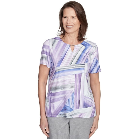 Alfred Dunner Womens Petite Brushstroke Stained Glass Tee