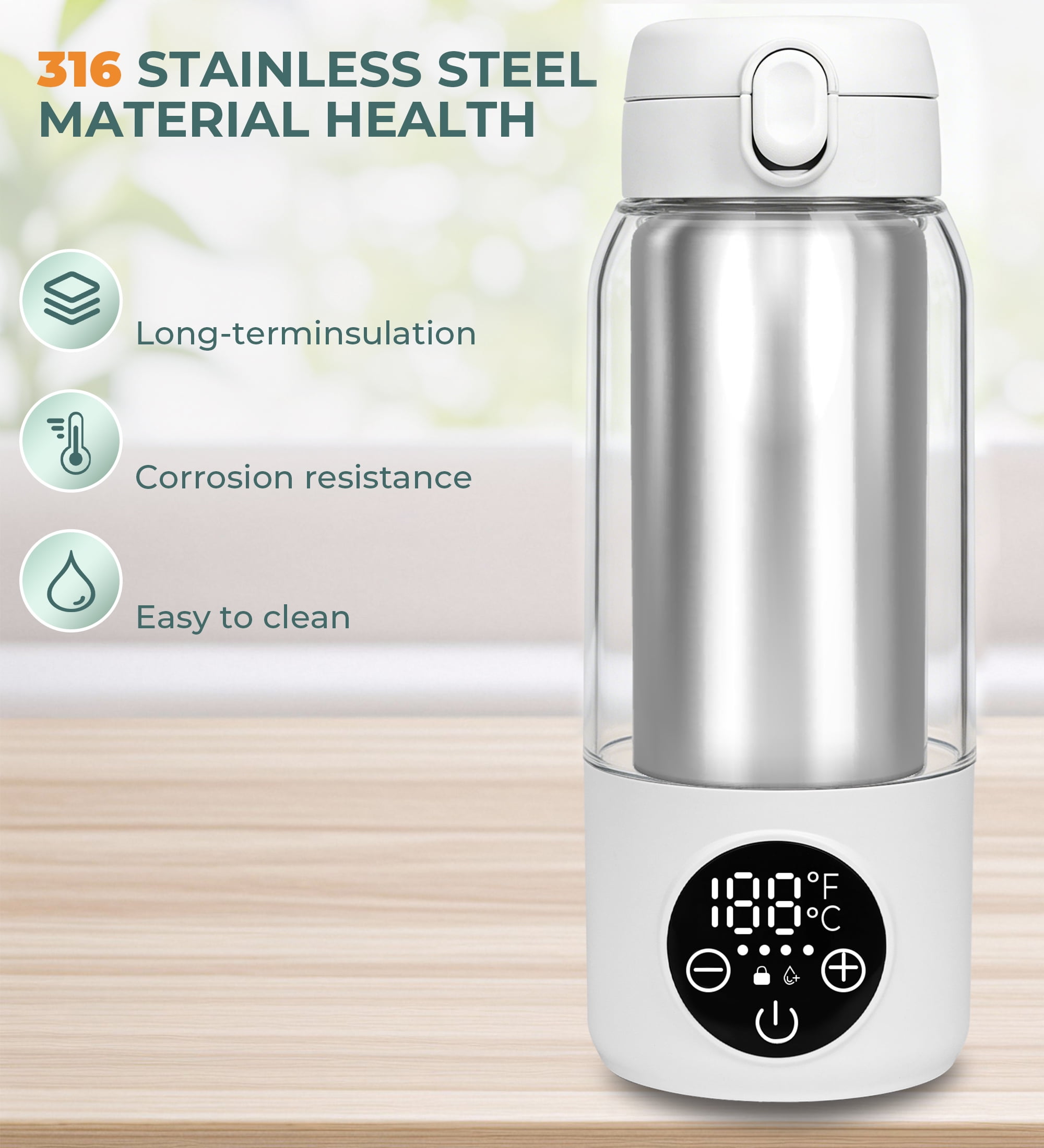 RUPOUN 17oz Large Capacity Cordless Portable Bottle Warmer - Baby Milk Warmer for Breast Milk, Formula & Water, Travel & Outdoor Use, White