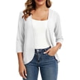 thumbnail image 4 of TGPMGRZ Womens Cropped Cardigan 3/4 Sleeve Lightweight Open Front Shrug Sweater Summer, White, Size M, 4 of 10
