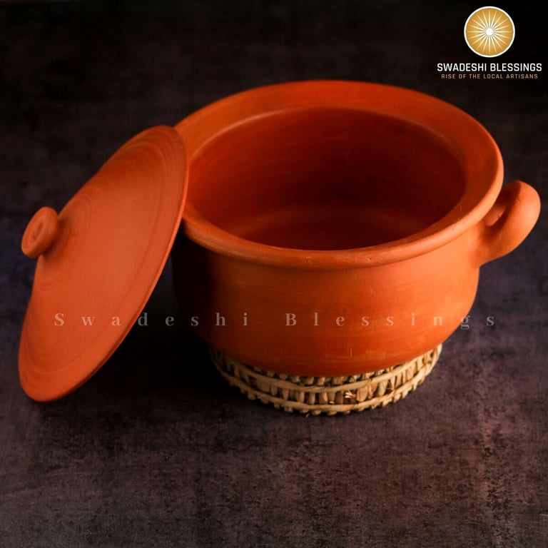 Swadeshi Blessings 1-Liter Clay Dahi Handi (Curd Pot) With Lid - Unglazed Earthenware, Natural White Finish, For Setting Yogurt & Serving
