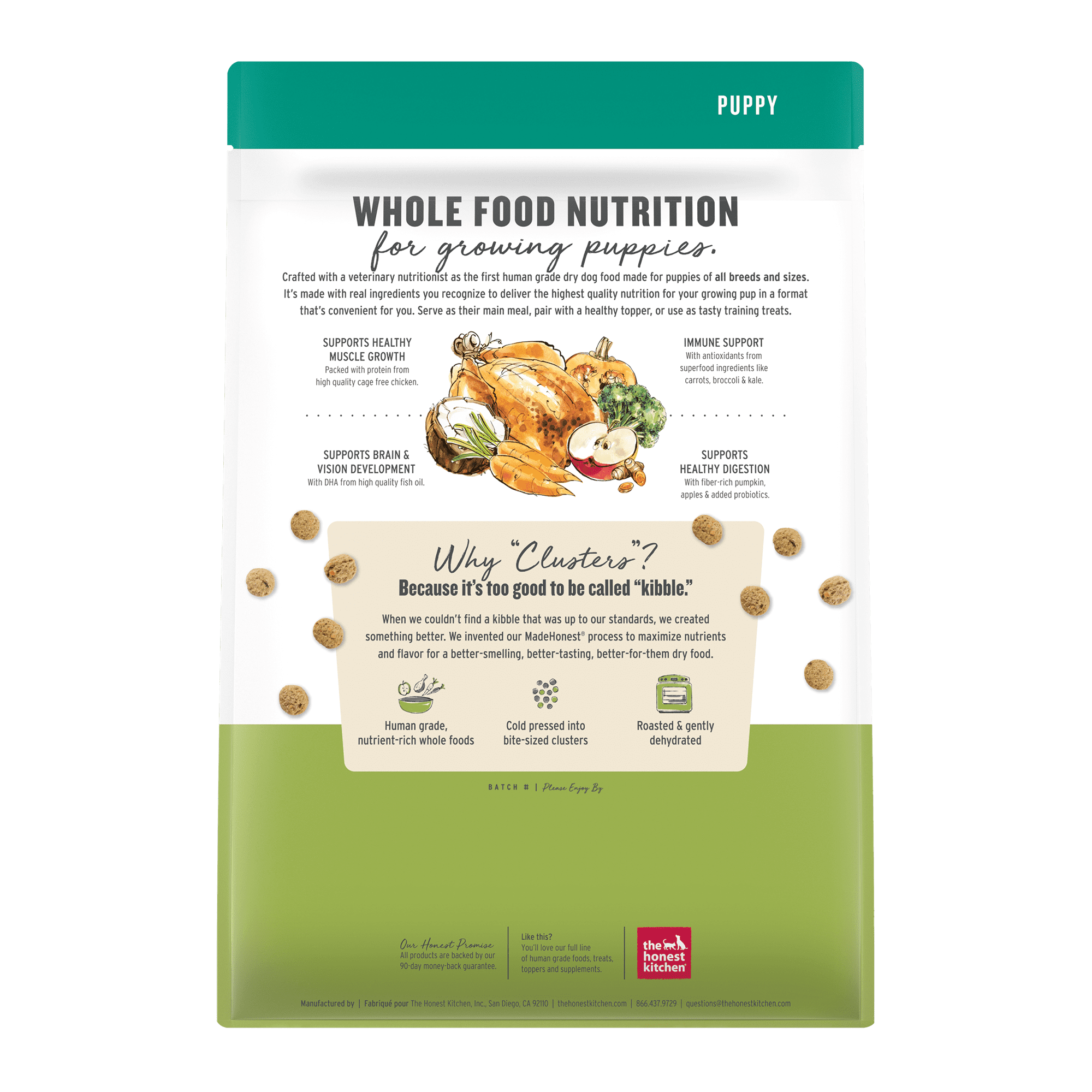 The Honest Kitchen Human Grade Dry Dog Food Whole Food Clusters Puppy Grain Free Chicken Dry Dog Food, 4 lb Bag