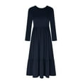 thumbnail image 3 of Liquidation! Hontri Robes pour Femmes 2024 Robe Décontractée à Manches Longues Plissée Col Rond Couleur Unie Robes pour Femmes Marine,G, 3 of 4