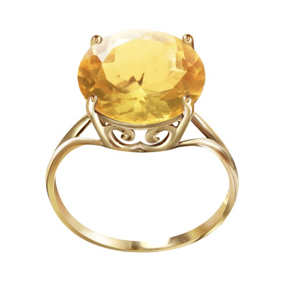 Galaxy Gold 14K Solid Yellow Gold Ring with 5.5 Carat Natural 12 mm Round Citrine, Size 8.0, 5.5-11 Sizes, November Birthstone, Symbol of Abundance