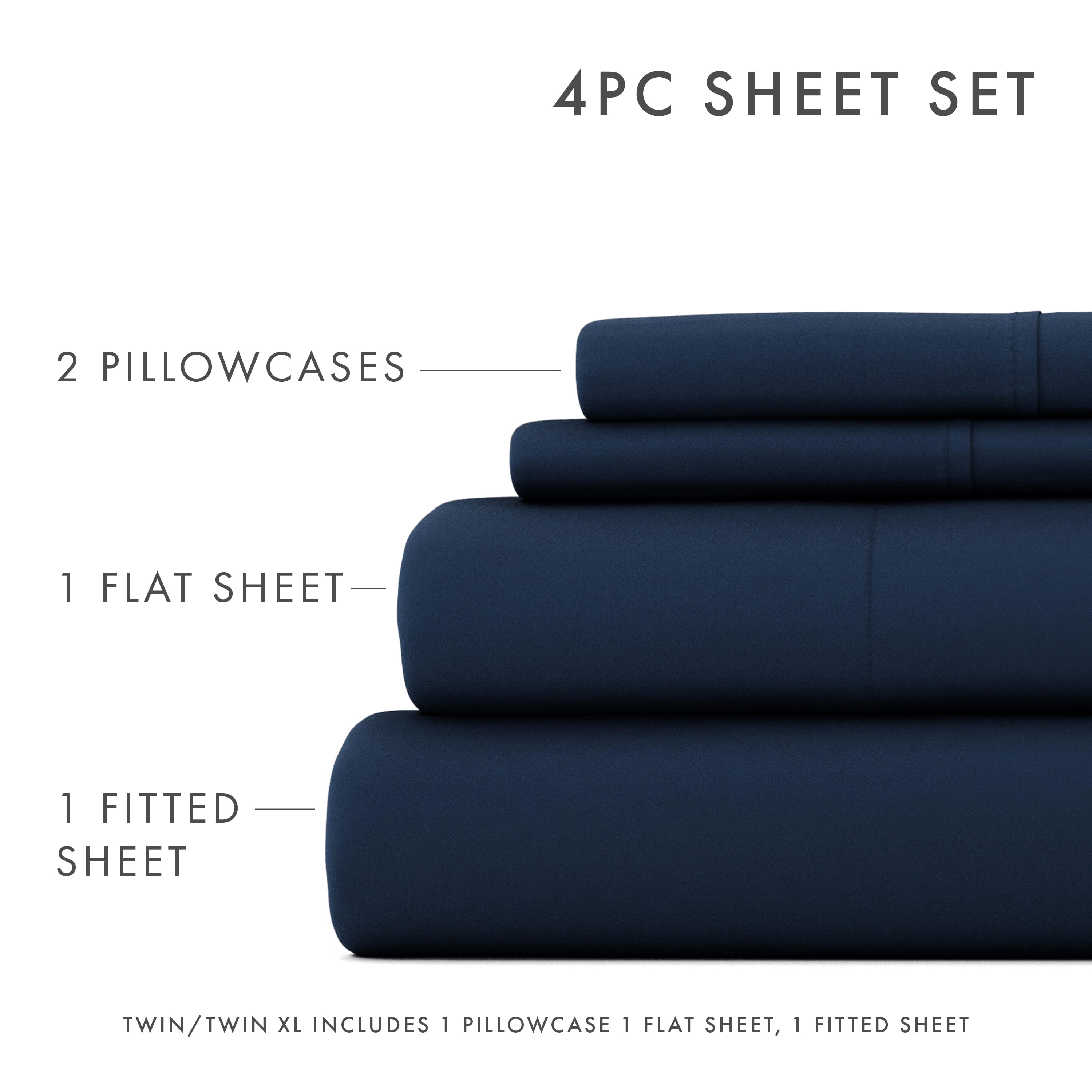Noble Linens 4 Piece Solid Microfiber Bed Sheet Set, Navy, TwinXL