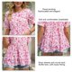 thumbnail image 3 of Camiseta holgada de verano con cuello redondo y estampado floral de manga corta con dobladillo con volantes para mujer, 3 of 8