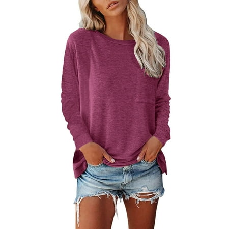 

LBECLEY Womens Tops Stretch Shirt Women Topslong Sleeve Dailyloose Blouses Tops Long Sleeve Scrub T Shirts for Women Womens Long Sleeve Tops Colored Cotton Pull Frame Hot Pink M