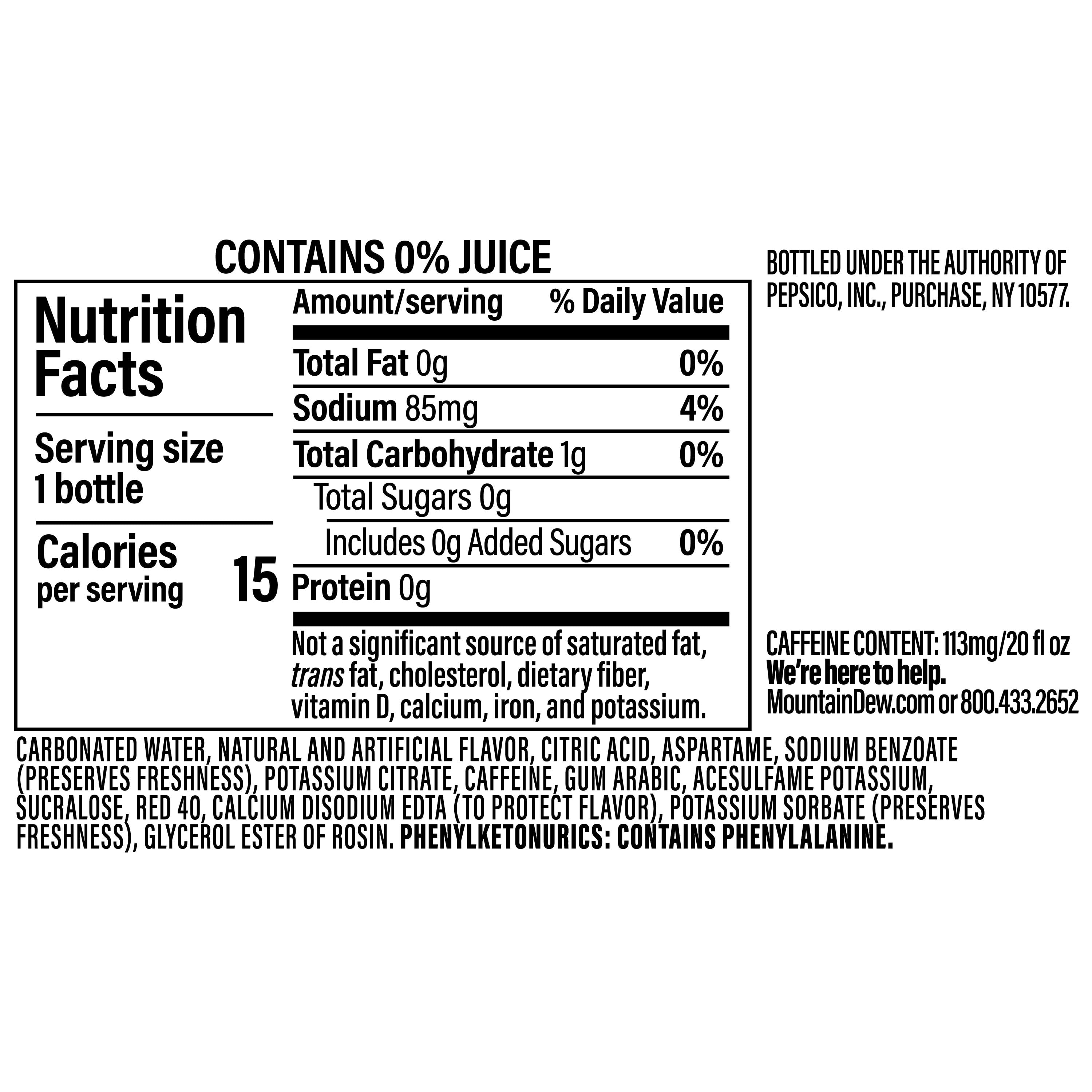 Mountain Dew Zero Sugar Cherry Lemon  flavored Trolli, 20.0 fl oz, 1 count Bottle