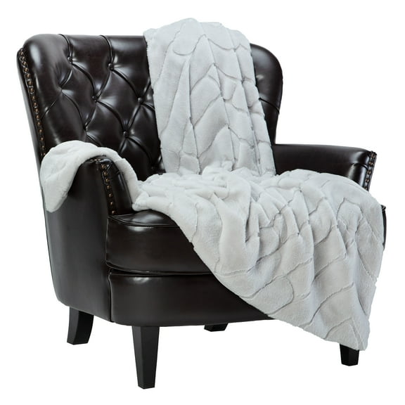 Chanasya Super Soft Tile Emboss Faux Fur Silky Mink Throw Blanket - Luxurious Cozy Elegant Blanket for Sofa Chair Couch Bed & Living Room Decorative Royal Soft Reversible Blanket (50x65 Inches) Silver