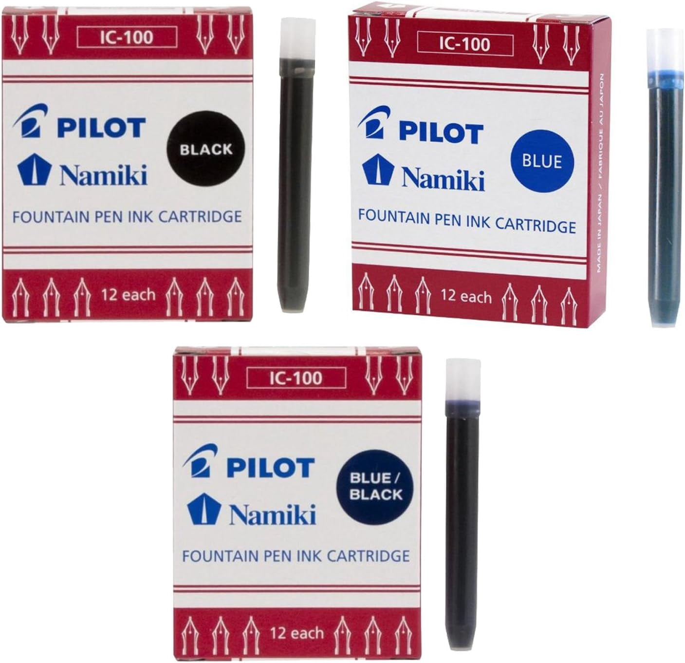 RTHG-Pilot Namiki IC100 Fountain Pen Ink Cartridge Black, Blue, Blue/Black (69100-69101 69102)