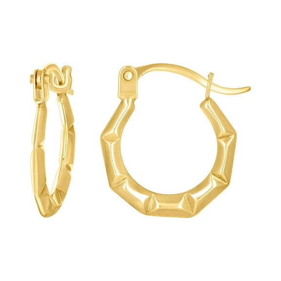 14k Yellow Gold Womens Patterned Octagon Hoop Earrings 13x11.1mm Wide Hoop Earring for Women