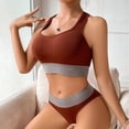 thumbnail image 3 of WTOBBY Women's Seamless Bra & Shorts Set: Sporty Colorblock Activewear for Yoga, Gym or Leisure, Comfortable Wirefree Support and Full Coverage,Coffee L, 3 of 4