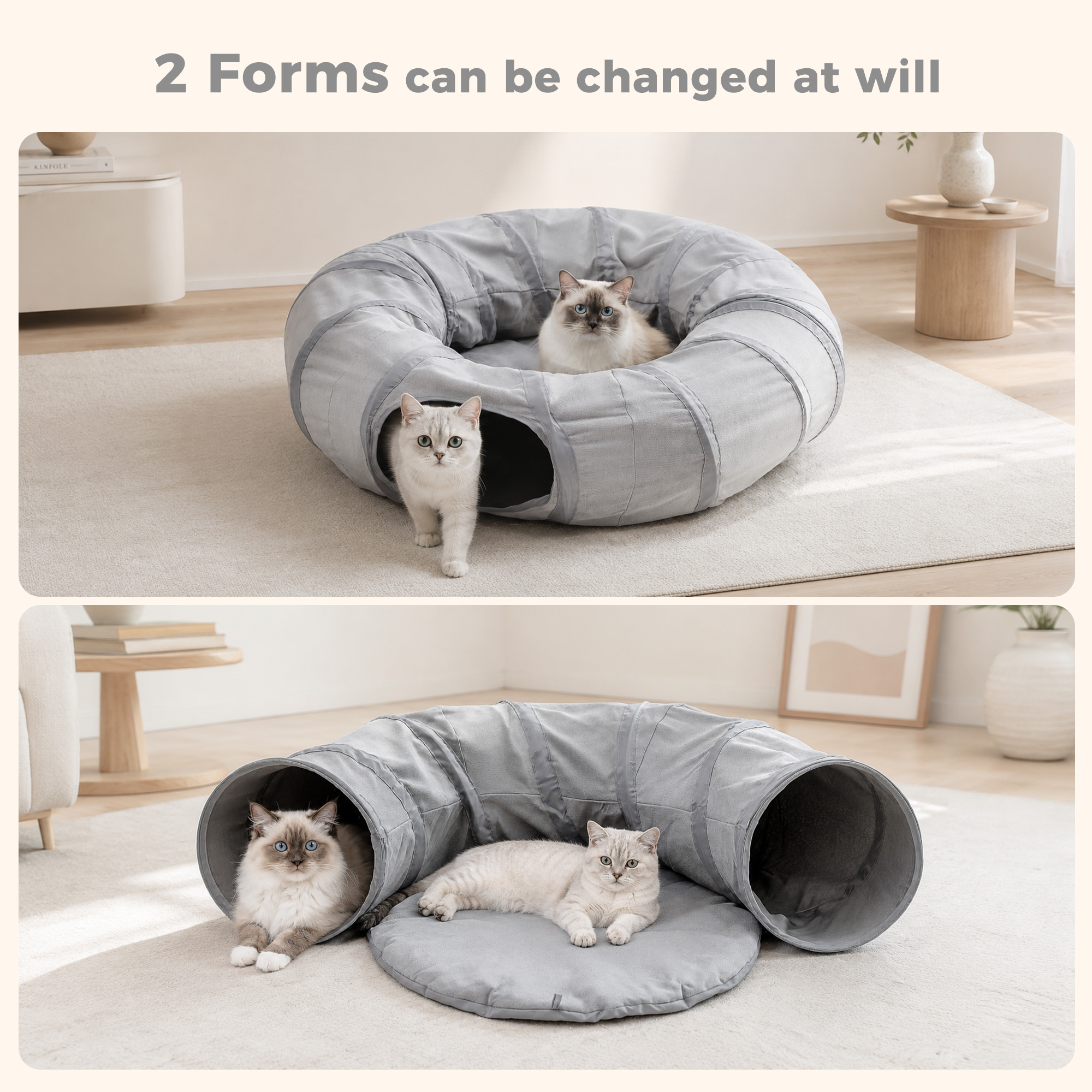 Pawz Road Cat Tunnel with Cushion, Gray Collapsible photo 6