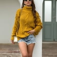 thumbnail image 3 of SWSMCLT Women's Soft Pullover Sweater Long Sleeve Winter Drop Shoulder Knitwear Top High Neck Cable Knit Warm Holiday Spring Yellow 18, 3 of 5
