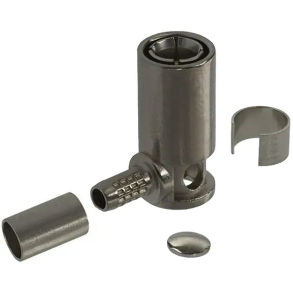 131-1403-116 SMB Connector Plug, Female Socket 50Ohm Free Hanging (In-Line), Right Angle Solder