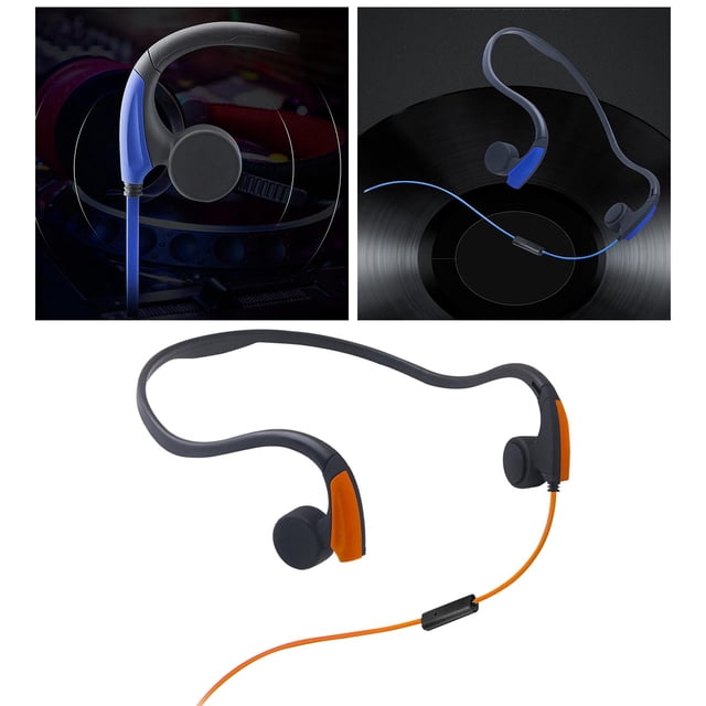 Auriculares con cable de conducción ósea Control con micrófono Estéreo doble Auriculares con banda para el cuello Auriculares para ejercicio al naranja