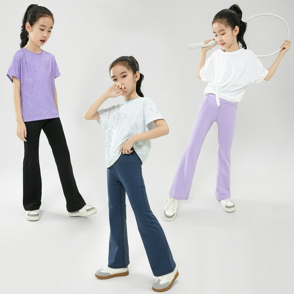 1/2 Pack Girls Athletic Yoga Pants Flare Leggings with Pocket, Kids High Waisted Bell Bottoms Skinny Pants Activewear 4-12 Years