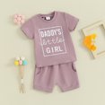 thumbnail image 2 of Bagilaanoe 3pcs Toddler Baby Girl Shorts Set Short Sleeve Letter Print T Shirt Tops + Shorts 3M 6M 12M 18M 24M 3T Kids Casual Summer Clothes, 2 of 8