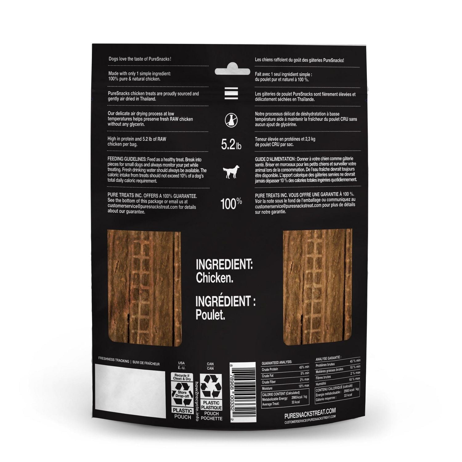 PureSnacks Chicken Jerky Dog Treats, 1 Ingredient, 601g