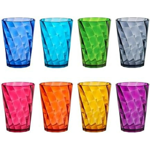 Optix Mini Plastic Reusable Drinking Glasses (Set of 8) 8oz Juice Cups in Jewel Tone Colors | BPA-Free Tumblers, Made in USA | Top-Rack Dishwasher Safe