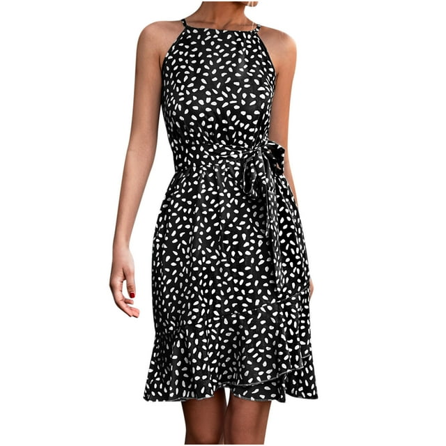 Robe de Vacances pour Femmes Mode Été Robe Décontractée Col Rond Sans Manches Vacances Plage Robe Bandage Robe d'Été pour Femmes Plage Robe Sans Manches pour Femmes